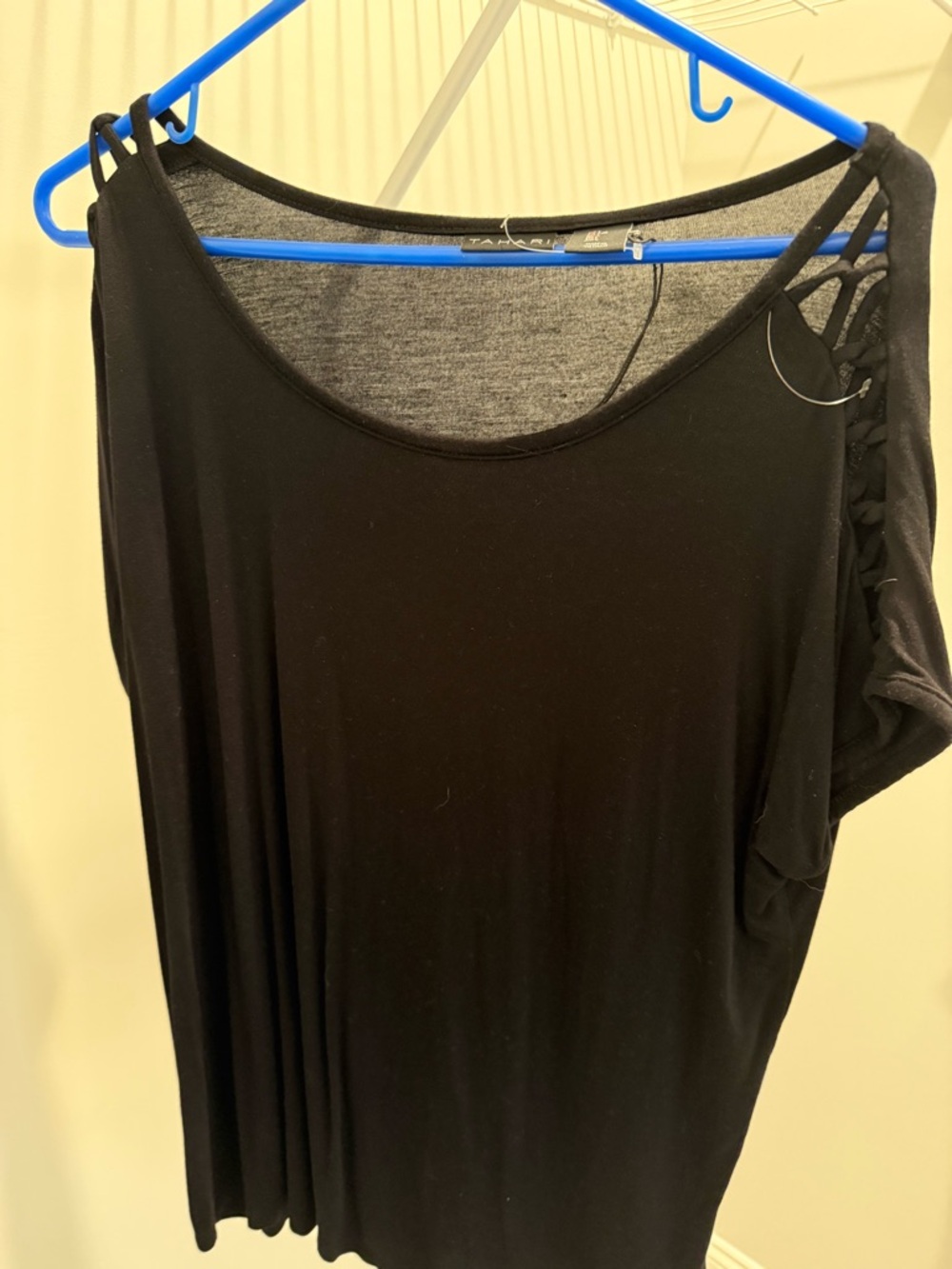 Tahari Black Crewneck Tee with Slim Neck Trim